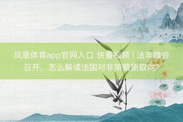 凤凰体育app官网入口 快看视频 | 法非峰会召开，<a href=