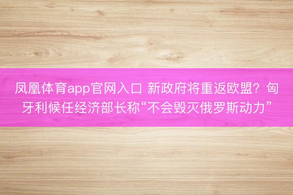 凤凰体育app官网入口 新政府将重返欧盟？匈牙利候任经济部长称“不会毁灭俄罗斯动力”