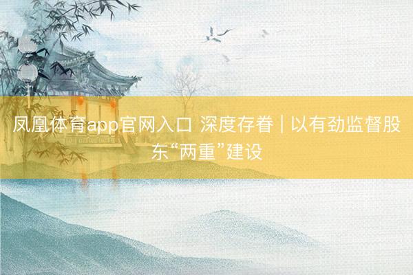 凤凰体育app官网入口 深度存眷 | 以有劲监督股东“两重”建设