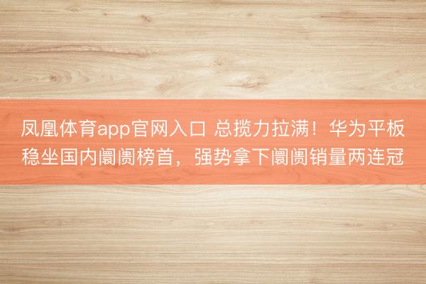 凤凰体育app官网入口 总揽力拉满！华为平板稳坐国内阛阓榜首，强势拿下阛阓销量两连冠