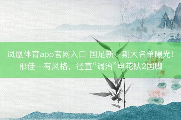 凤凰体育app官网入口 国足新一期大名单曝光！邵佳一有风格，径直“调治”申花队2国脚